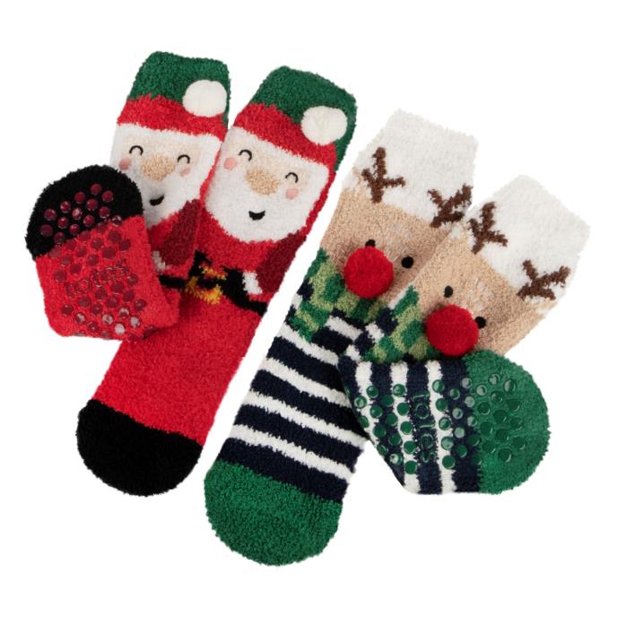 totes toasties&#174; Childrens Super Soft Slipper Socks (Twin Pack) Reindeer / Santa