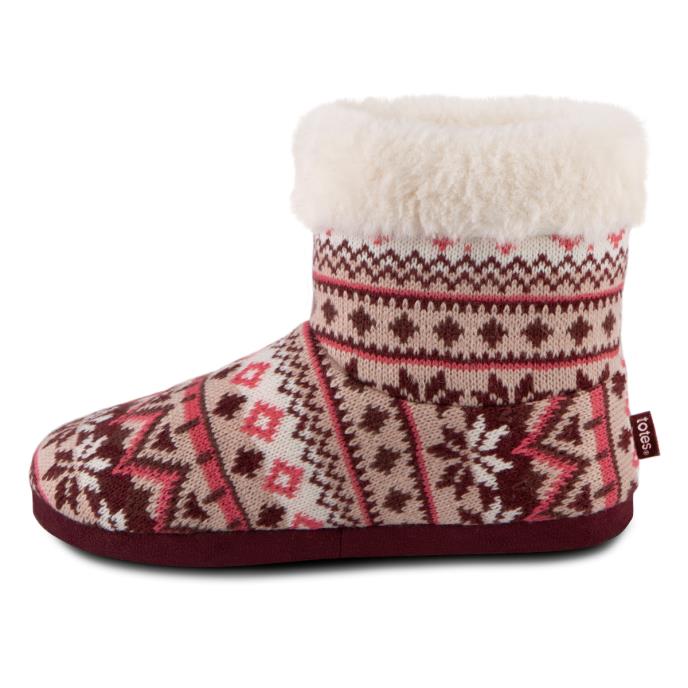 totes toasties&#174; Ladies Fair Isle Knit Boot Slippers With Faux Fur Cuff Fairisle