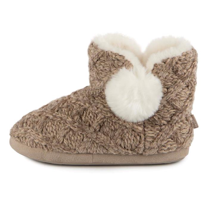 totes toasties® Ladies Cable Knit Boot Slippers With Pom Pom