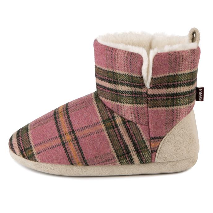 totes toasties&#174; Ladies Tartan Check Boot Slippers Pink