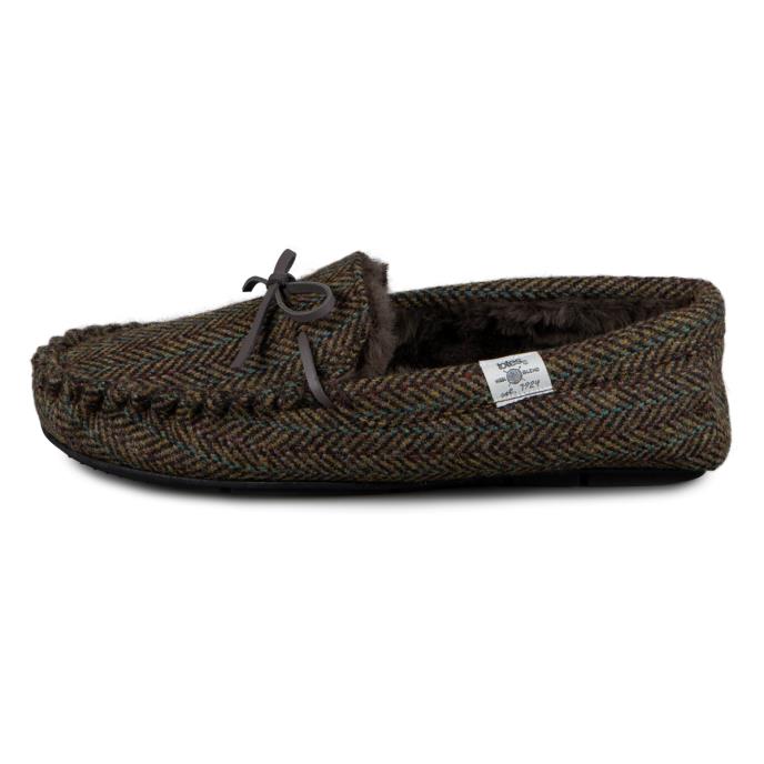 totes toasties&#174; Mens Woven Wool Mix Moccasin Slippers Brown