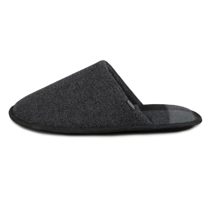 totes toasties&#174; Mens Jersey Mule Slippers With Check Lining Charcoal