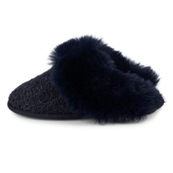 totes toasties&#174; Ladies Textured Sparkle Faux Fur Mule Slippers Navy