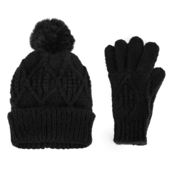 totes toasties&#174; Ladies Knitted Hat &amp; Glove Gift Set  Black