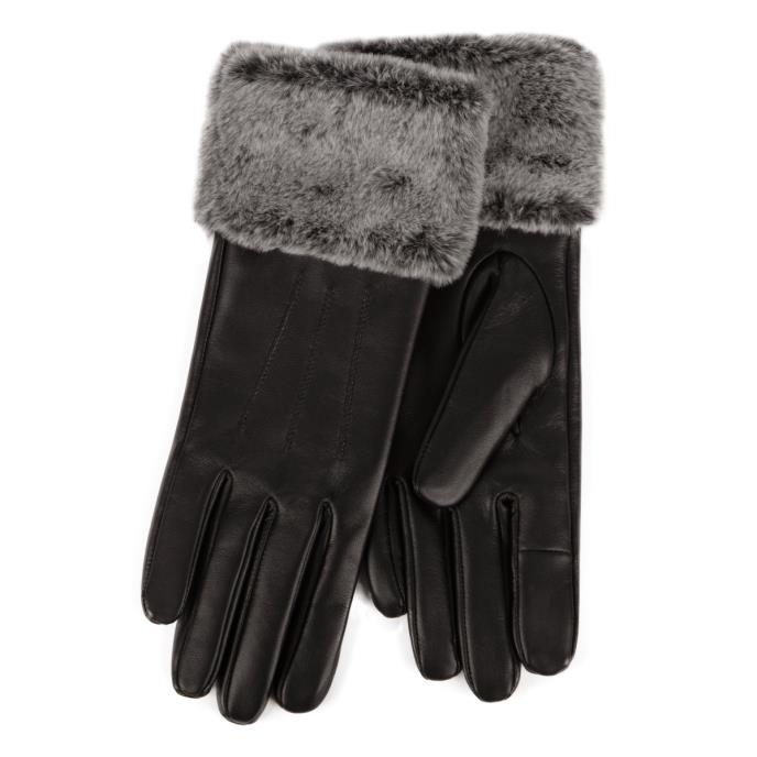 Isotoner&#174; Ladies Leather Glove With Faux Fur Cuff Black