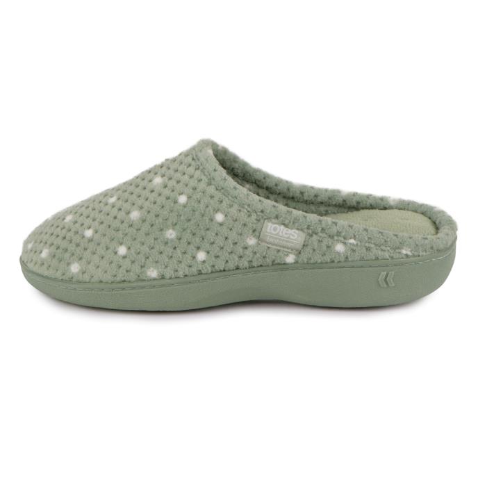 Isotoner&#174; Ladies Popcorn Terry Mule Slippers Sage Green Spot