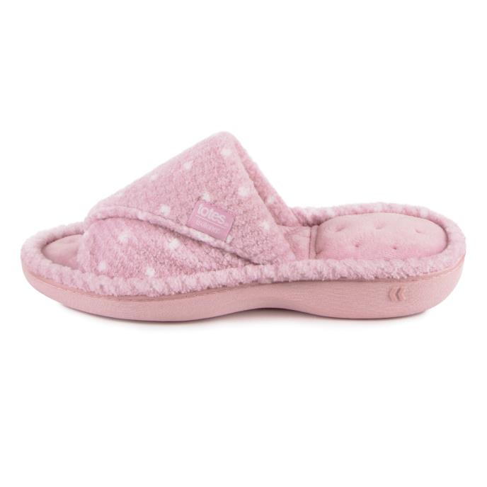 Isotoner&#174; Ladies Popcorn Turnover Open Toe Slipper Pink Spot