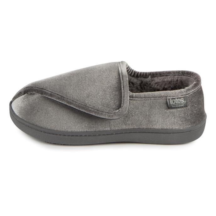 Isotoner&#174; Ladies Sparkle Velour Closed Back Slipper With Velcro Opening Grey