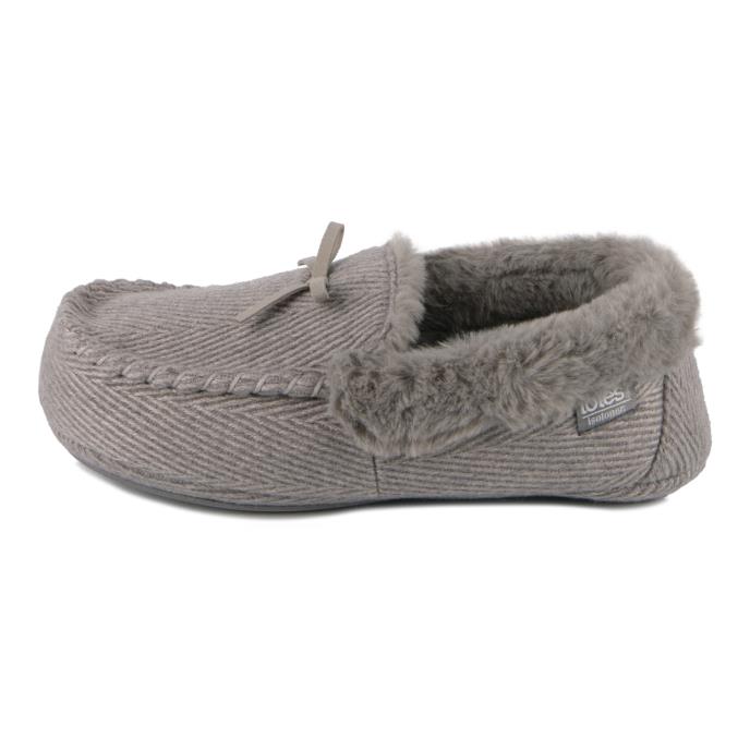 Isotoner&#174; Ladies Herringbone Moccasin Slipper With Fur Cuff Grey