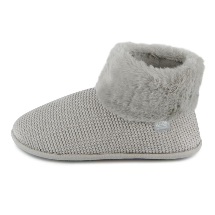 Isotoner&#174; Ladies Knit Boot With Fur Cuff Grey