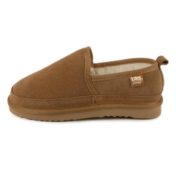 Isotoner Mens Real Suede Full Back Slipper Tan