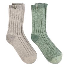totes toasties Ladies Chunky Twist Wool Boot Socks (Twin Pack) Grey / Sage