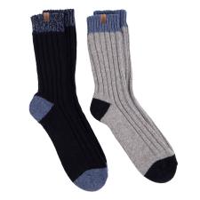 totes toasties Mens Chunky Twist Wool Blend Boot Socks (Twin Pack) Navy / Grey