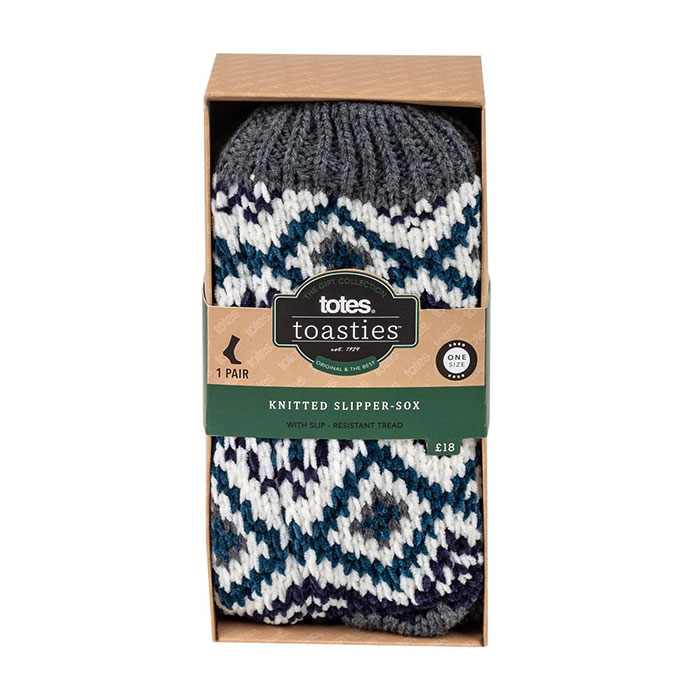 totes Mens Chunky Knit Slipper Sock 