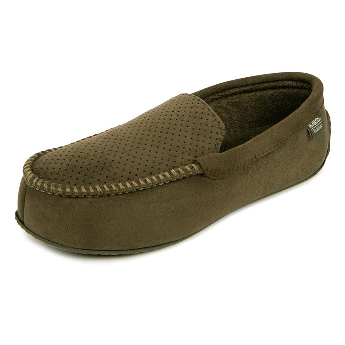 Isotoner Mens Airtex Suedette Moccasin Slippers Khaki Extra Image 1