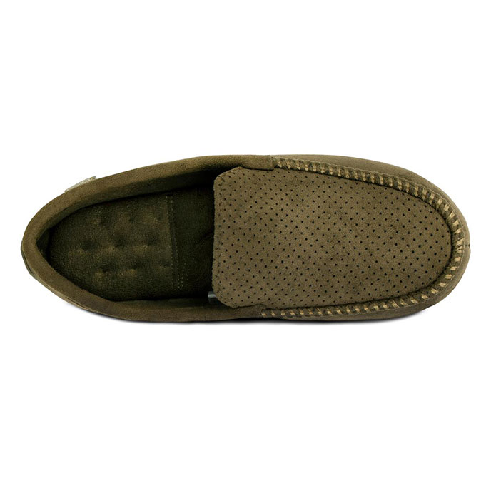 Isotoner Mens Airtex Suedette Moccasin Slippers Khaki Extra Image 3