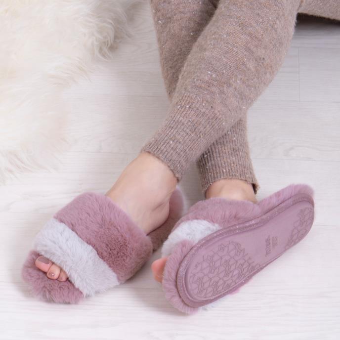 totes toasties® Ladies Faux Fur Slider Slippers Pink