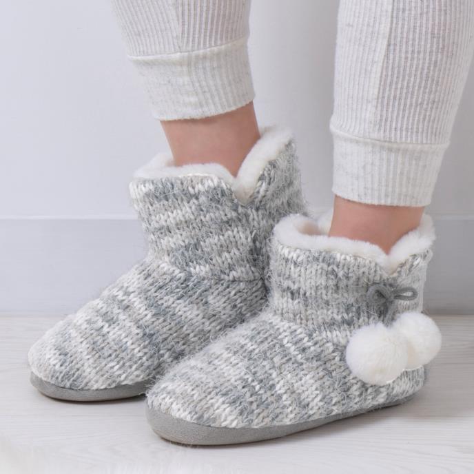 totes toasties® Ladies Space Dye Knitted Boot Slippers Grey