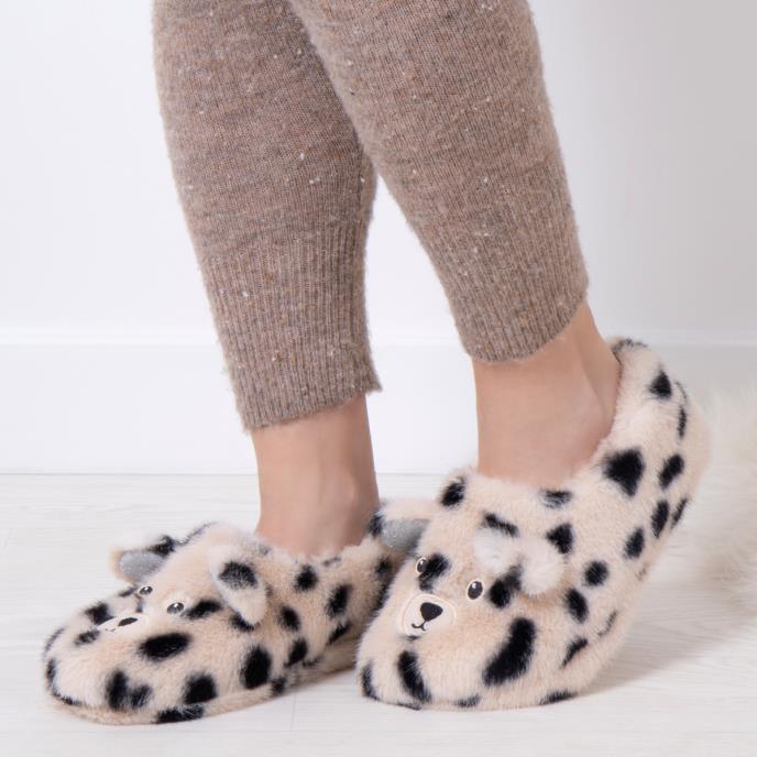 totes toasties® Ladies Novelty Faux Fur Slippers Dalmatian