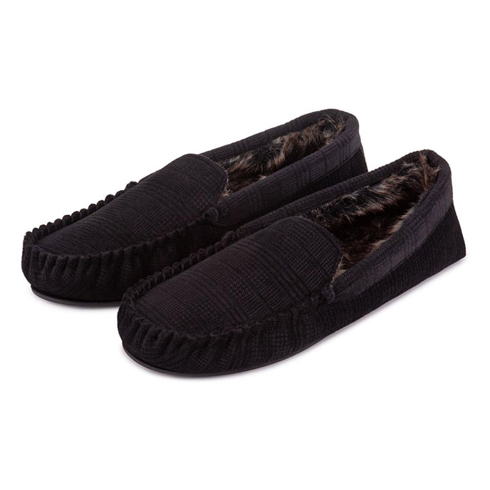 mens moccasin slippers black