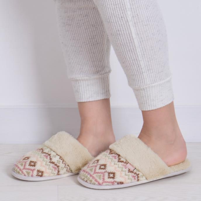 totes toasties® Ladies Fair Isle Knit Mule Slippers Fairisle