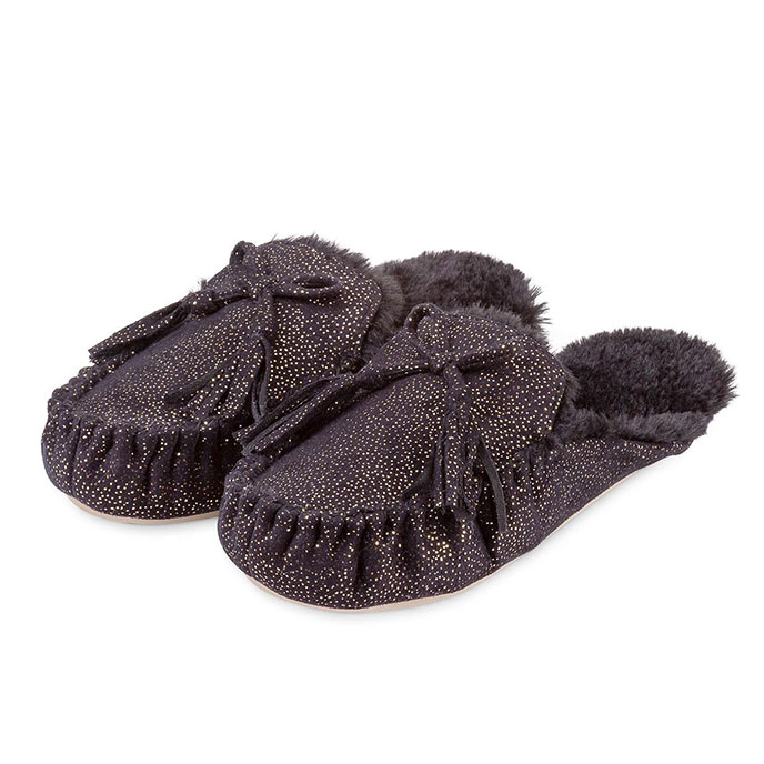 ladies black moccasin slippers