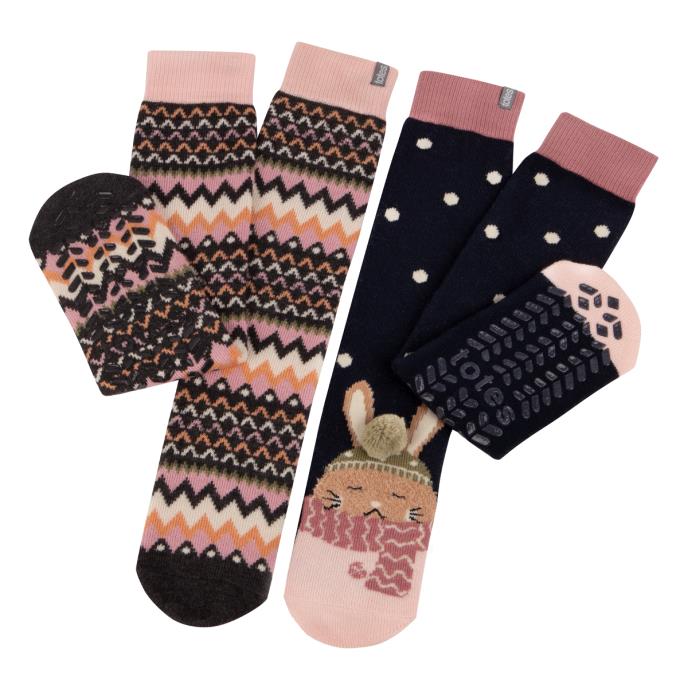 totes toasties® Ladies Original Slipper Socks (Twin Pack) Rabbit / Fairisle