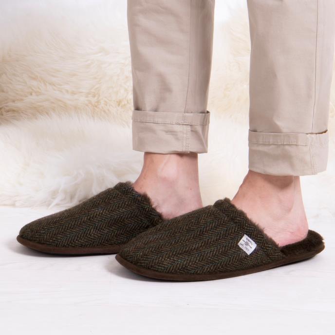 totes toasties® Mens Wool Mix Mule Slippers Brown