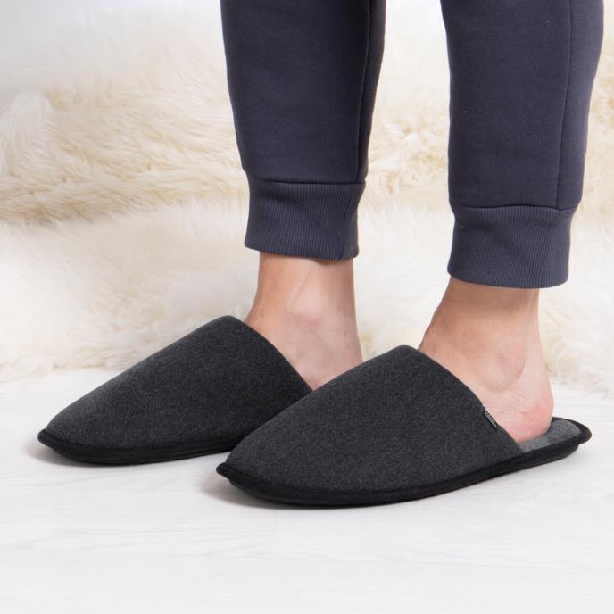 totes toasties® Mens Jersey Mule Slippers With Check Lining Charcoal