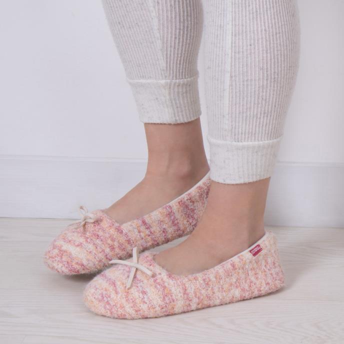 totes toasties® Ladies Knitted Ballet Slippers Pink