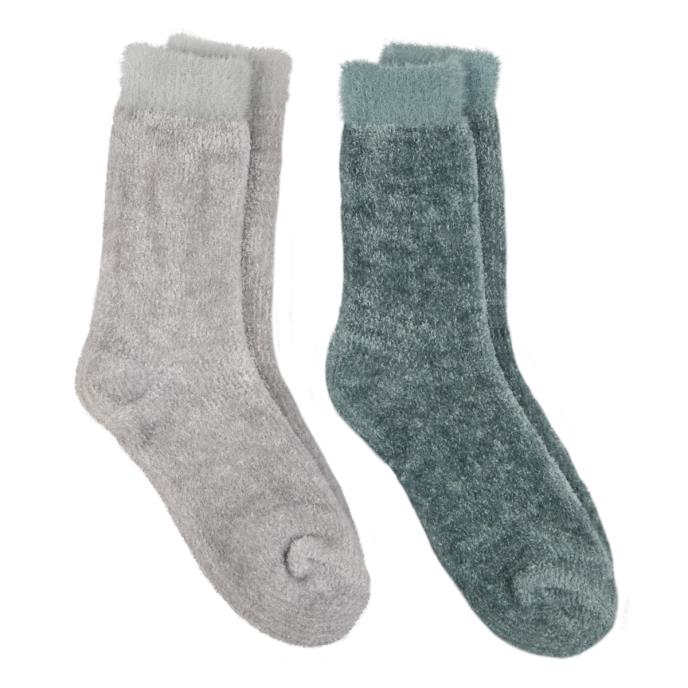 totes toasties® Ladies Chenille Supersoft Bed Socks (Twin Pack) Sage/Grey