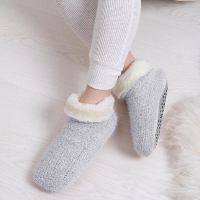 totes toasties® Ladies Knitted Textured Booties Grey