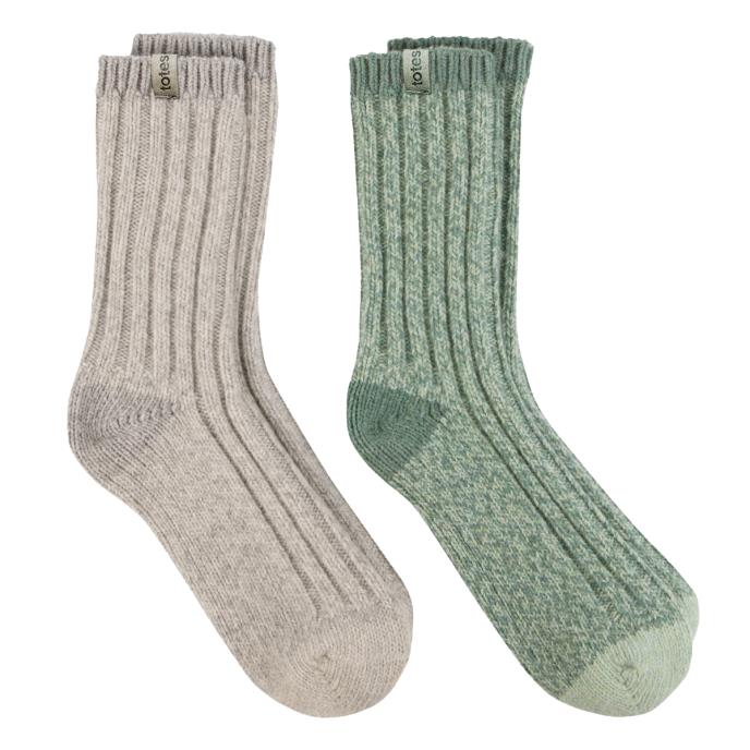 totes® toasties® Ladies Chunky Twist Wool Boot Socks (Twin Pack) Grey / Sage