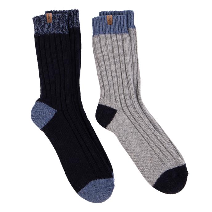 totes toasties® Mens Chunky Twist Wool Blend Boot Socks (Twin Pack) Navy / Grey