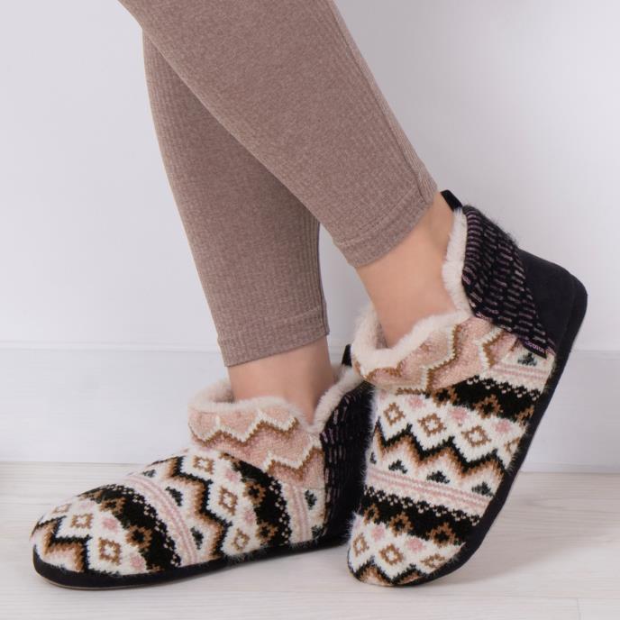 totes toasties® Ladies Patchwork Fairisle Short Boot Slippers Fairisle