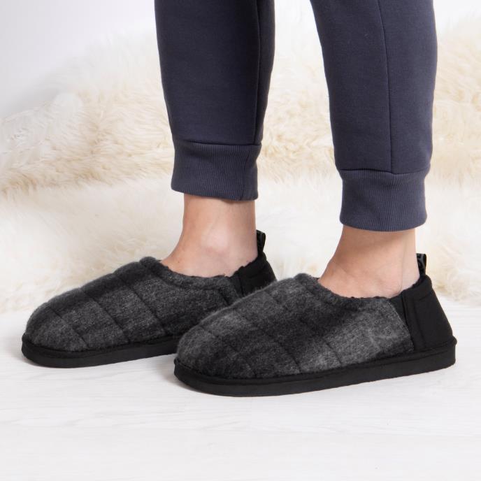 totes toasties® Mens Quilted Full Back Slipper With EVA Sole Black / Grey