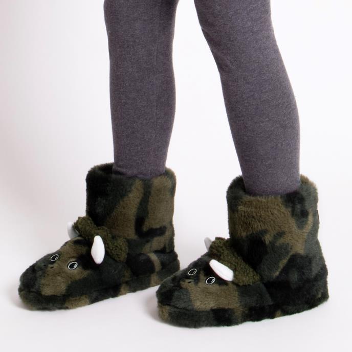 totes toasties® Kids Dino Boot Slippers Khaki