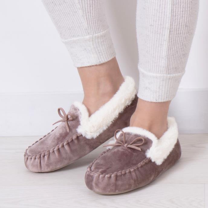 totes toasties® Ladies Velour Moccasin Slippers Mink