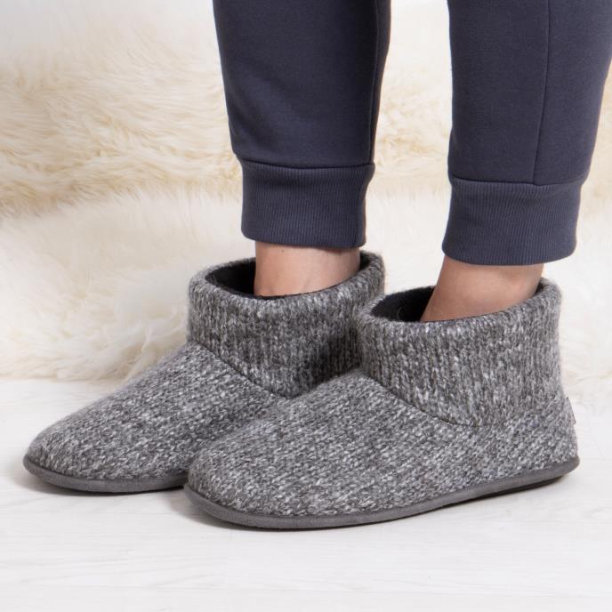 totes toasties® Mens Knitted Short Boot Slipper Grey