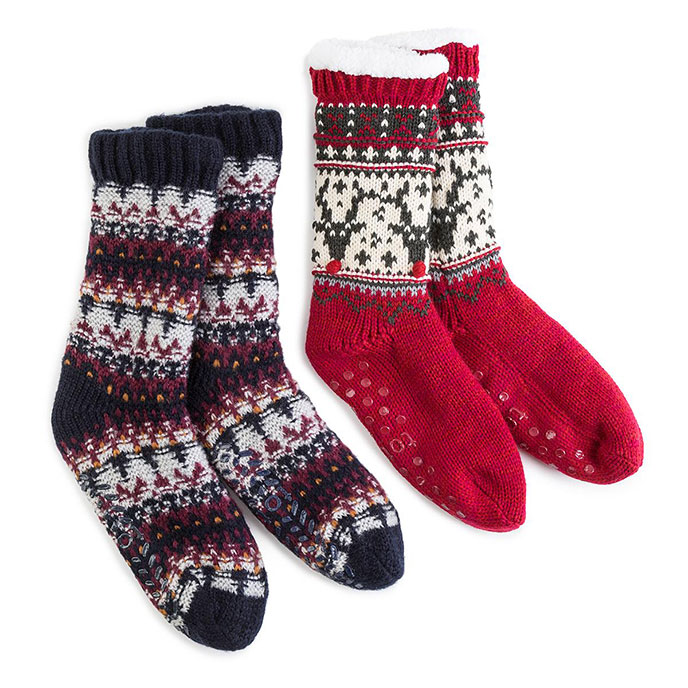 totes Men's Chunky Knit Fairisle Slipper Socks | eBay