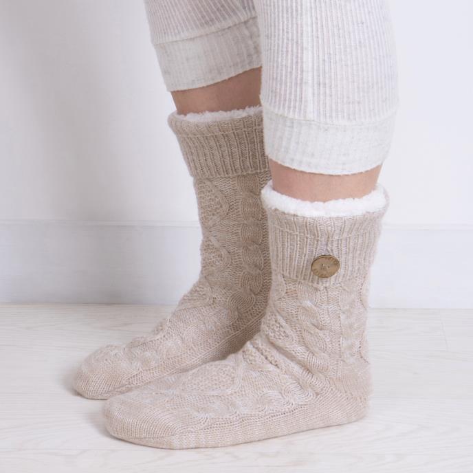 totes toasties® Ladies Texture Slipper Socks With Button Biscuit