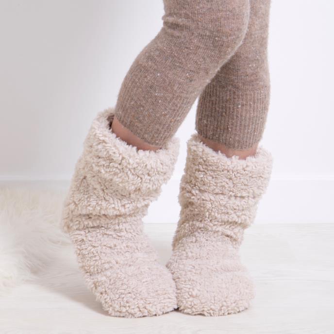 totes toasties® Ladies Faux Fur Bootie Slipper Socks Cream