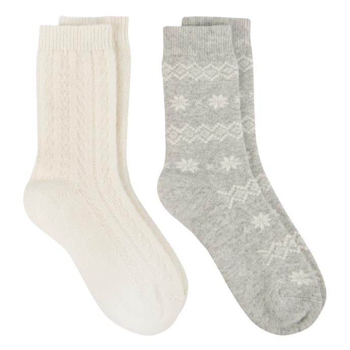 totes toasties® Ladies Cashmere Blend Ankle Socks (Twin Pack) Grey / Cream