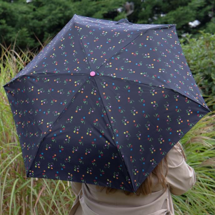 totes ECO-BRELLA® Supermini Navy Flowers Print Umbrella (3 Section)