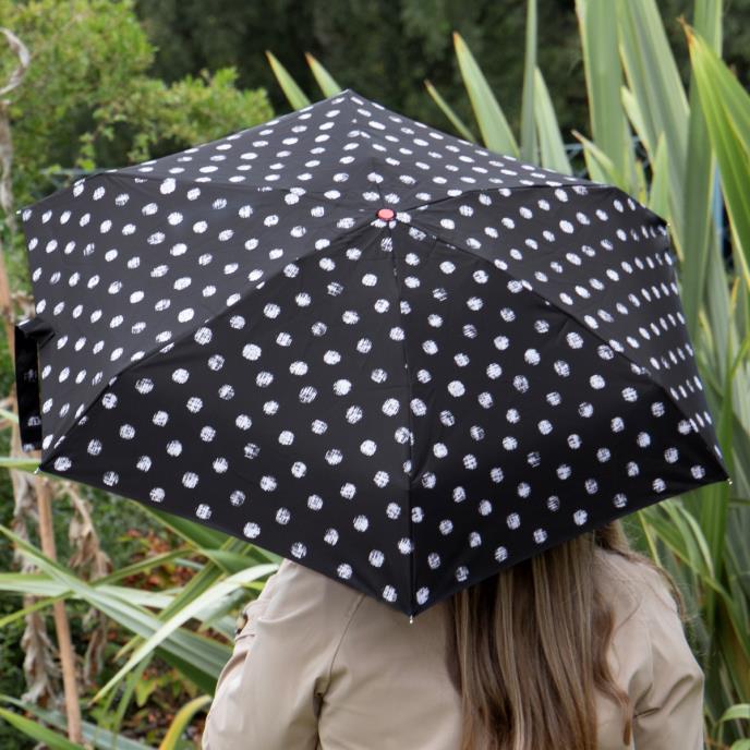 totes ECO-BRELLA® Compact Round B&W Stitched Dots Print Umbrella (3 Section)