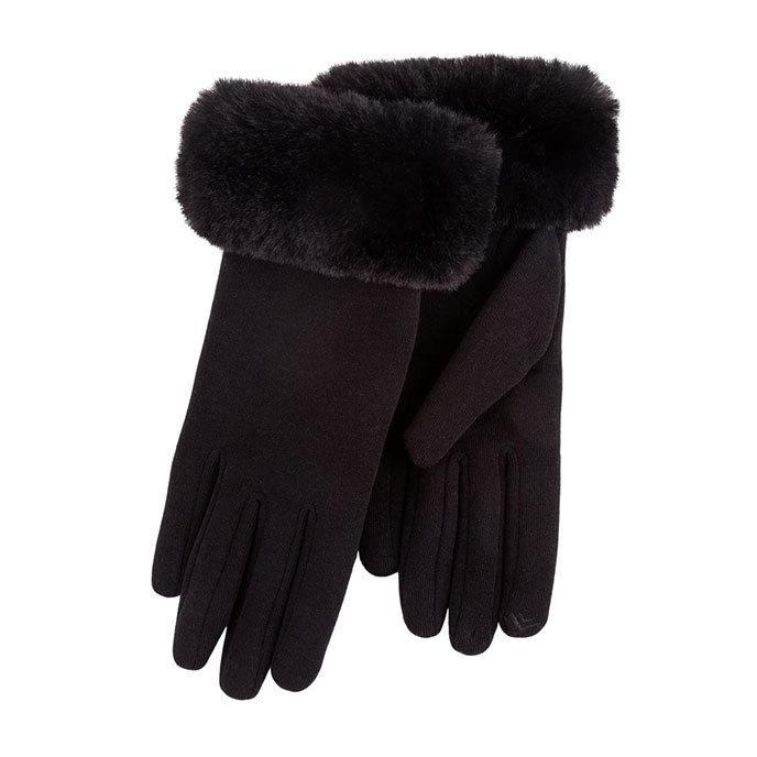 Isotoner Ladies Thermal Glove with Faux Fur Cuff Black