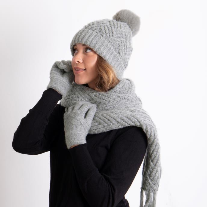 totes toasties® Ladies Knitted Hat, Scarf & Mitten Gift Set Grey