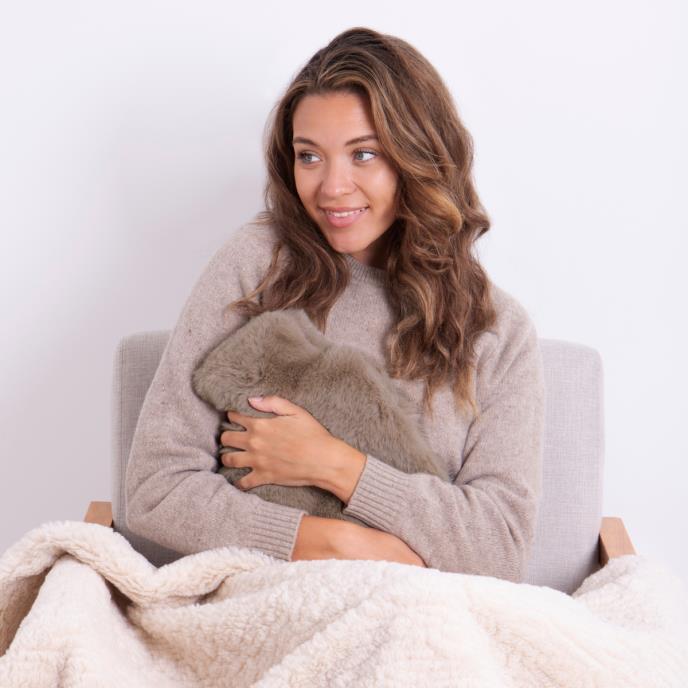 totes toasties® Ladies Textured Faux Fur Hot Water Bottle Beige