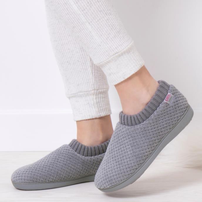 Isotoner® Ladies Popcorn Full Back Bootie Slipper Grey