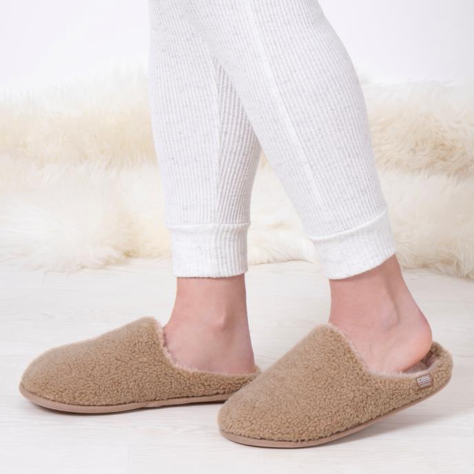 Isotoner® Ladies Curly Fur Mule Natural